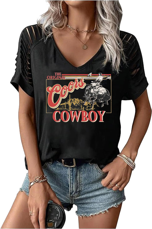 Damen V-Neck Cut-Out T-Shirt – Nashville Country Style